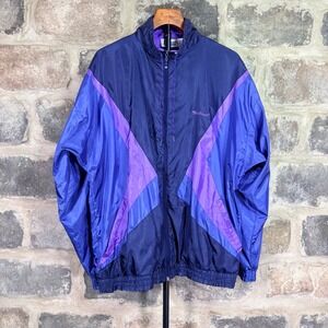 Vintage MacGregor Mens Large Colorblock Windbreaker Jacket Blue Purple 90s Retro